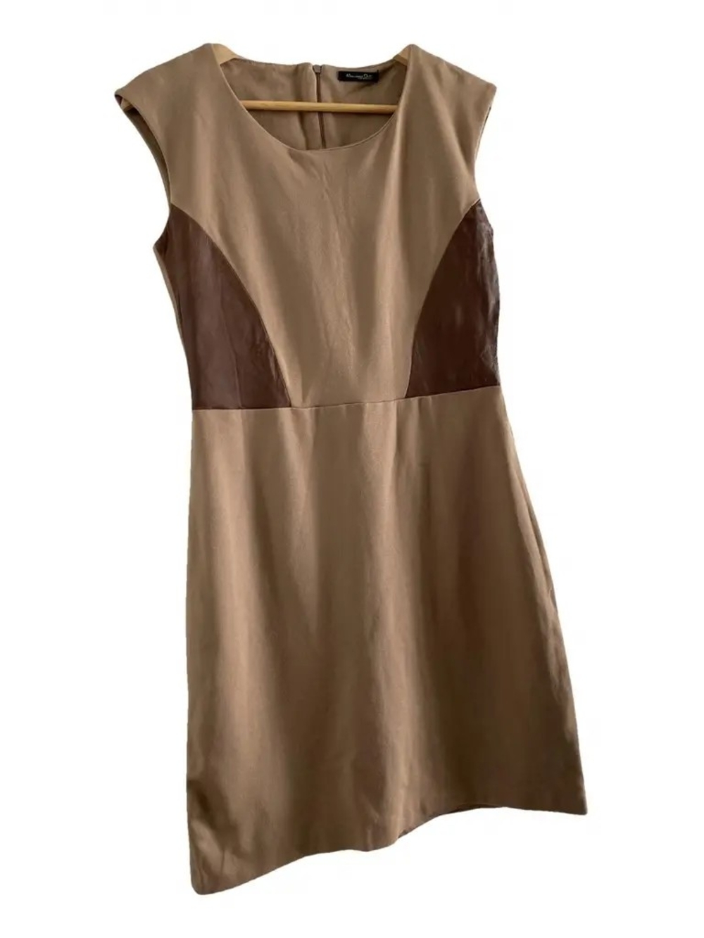 Massimo Dutti brown beige dress Size S - with contrast leather side panels